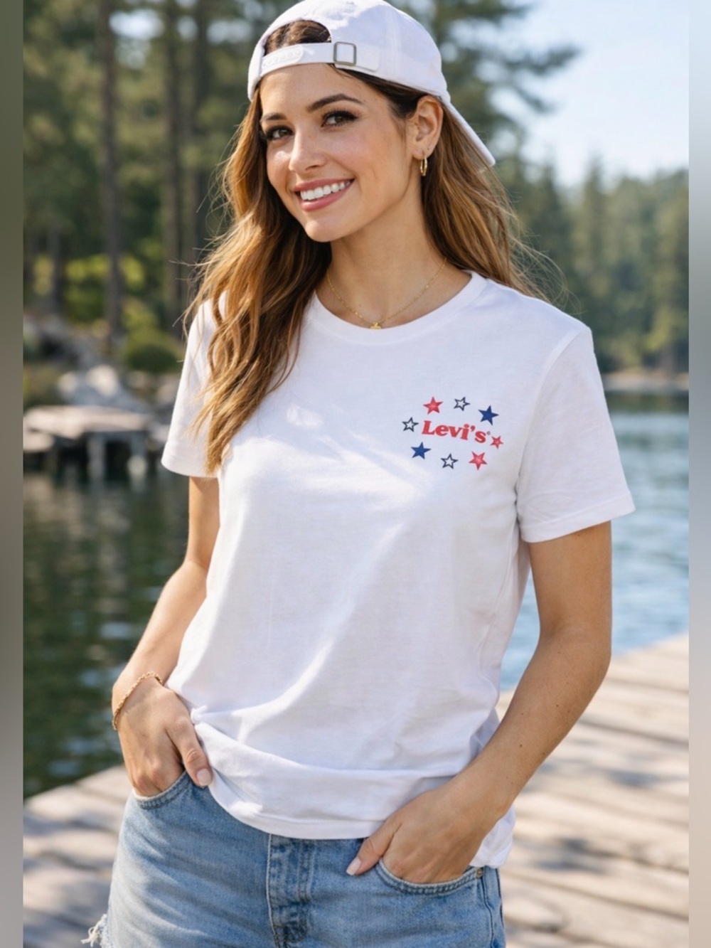 WOMEN’S LEVI’S USA FLAG STAR GRAPHIC TEE WHITE SIZE SMALL PATRIOTIC